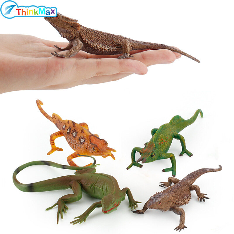 THINKMAX Realistic Wild Amphibian Animal Action Figures Simulation Chameleon Model Ornament Creative Tricky Toys For Kids