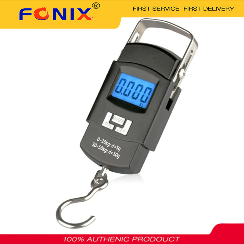 FONIX Digital Luggage Scale 50kg/10g LCD Digital Hanging Hook Scale Portable Mini Luggage Scales Kitchen Fishing Travel Weight Metal Steelyard Backlit