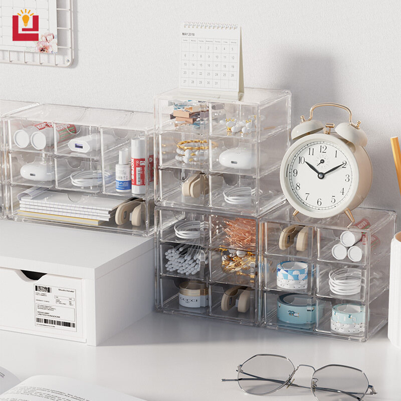 YONUO Desktop cabinet storage box transparent drawer-type separated pen container student office desk stationery storage box rack