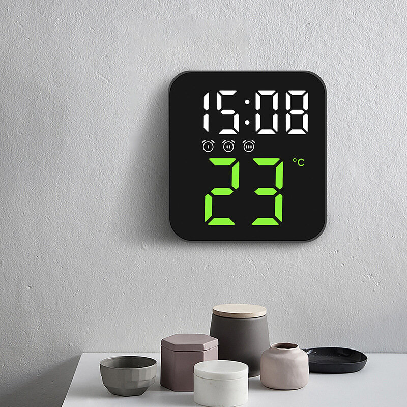 Electronic clock Creative temperature clock simple LED three sets of alarm clock porch wall clock multi-scene practical clock