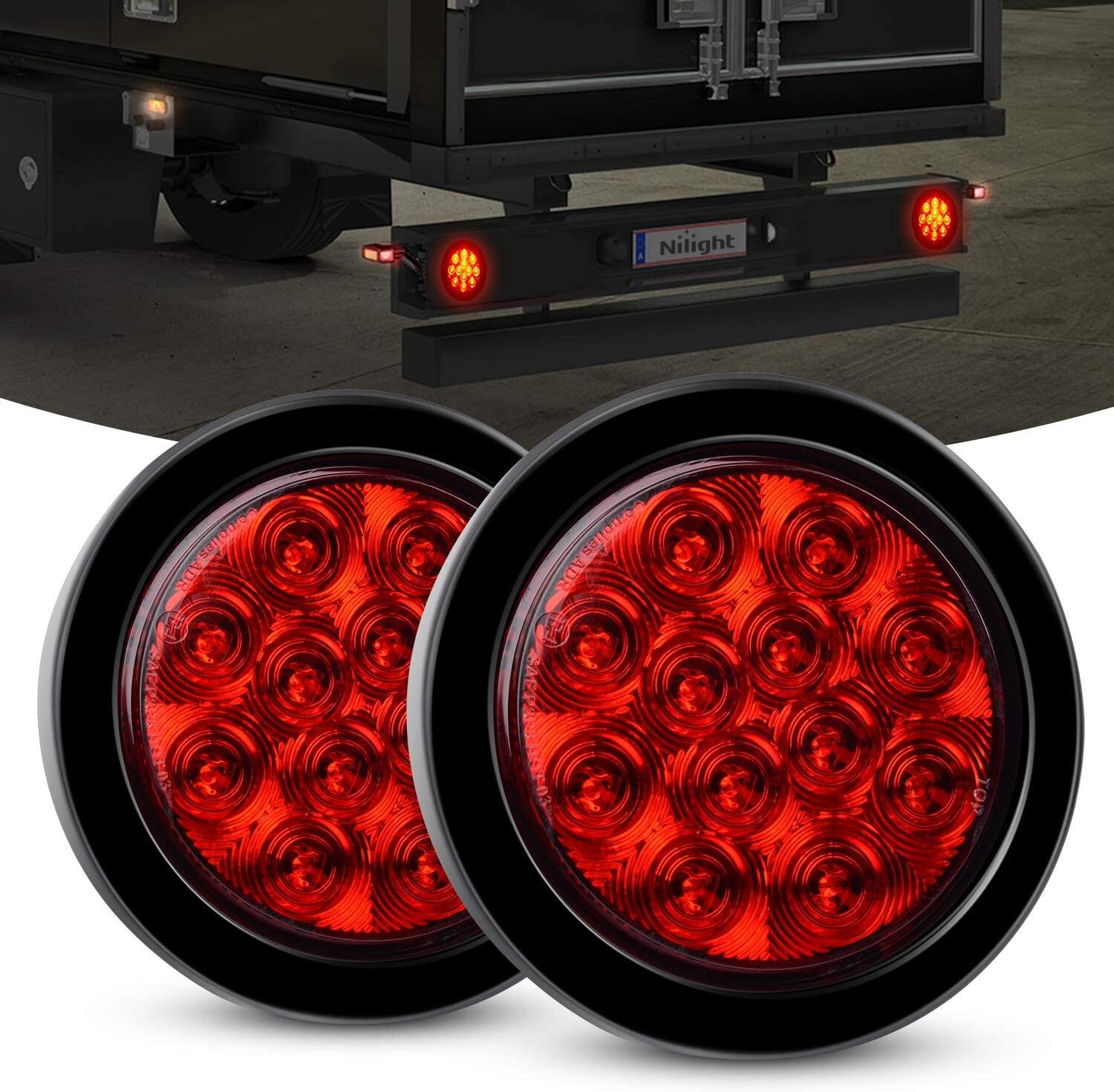 Pack of 8 Grommet Plug Included Stop Turn Signal Lights for Truck Trailer RV Boat Bus Waterproof 4inch Round Red LED Trailer Tail Lights 