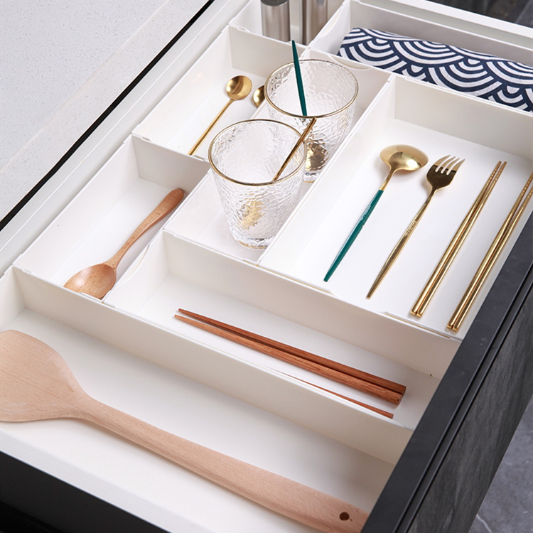 Kitchen organizer, Drawer organizer, Cutlery organizer Flatware Drawer Tray for Silverware, Serving Utensils, Multi-Purpose Storage for Kitchen, Office, Bathroom Supplies Kitchen Cutlery ​Finishing Storage Box Drawer Storage Organizer