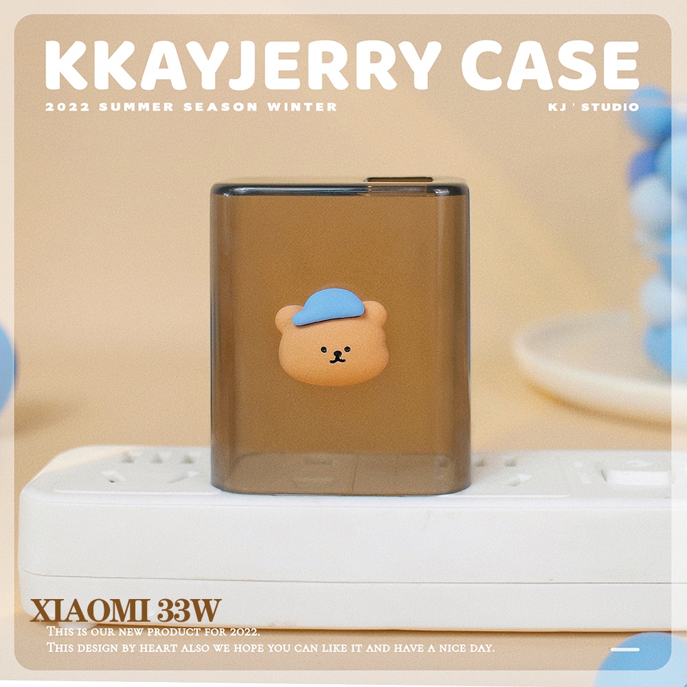 Xiaomi 33W Charger Cover Cute Blue Hat Bear Charger Cover with cord protector cable winder for XIAOMI