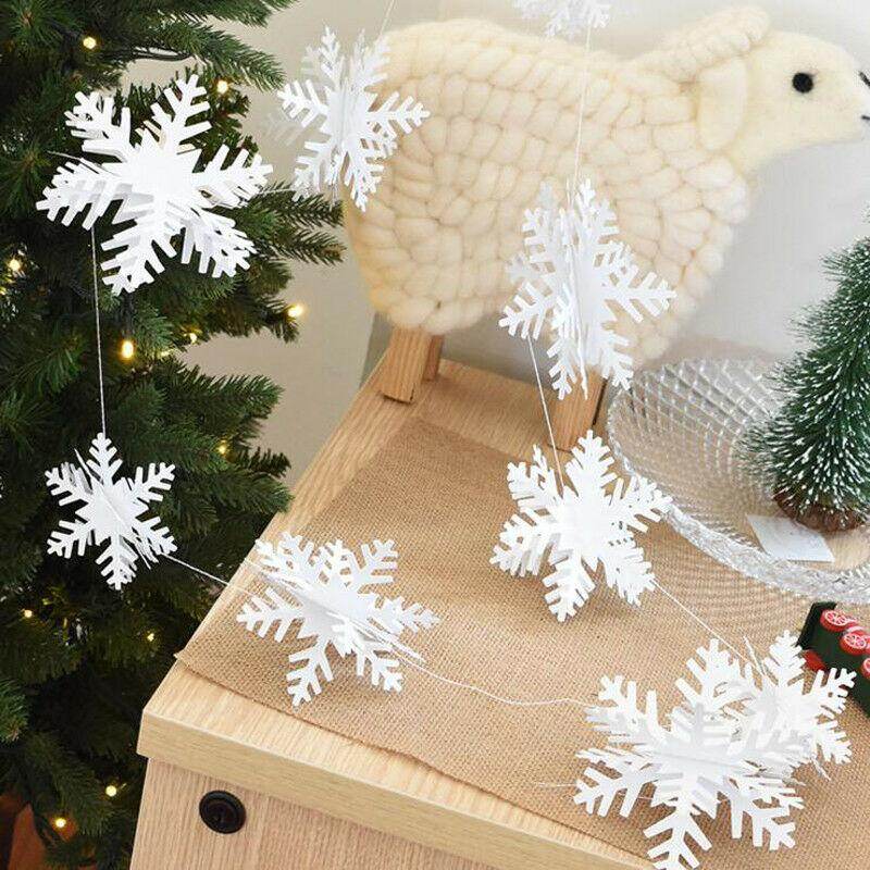 12Pcs/String 3D White Snowflake Christmas Ornaments Xmas Tree Hanging Decoration