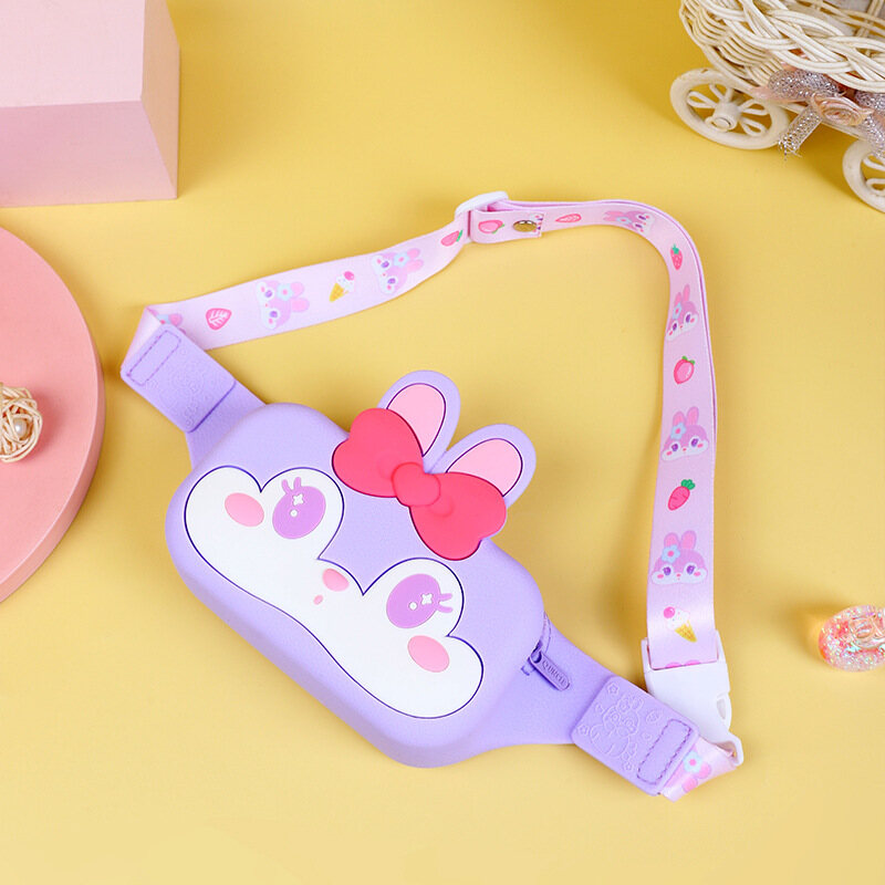 IP Cute Rabbit silicone chest pack cartoon student diagonal span pack Strawberry Bear children's pack