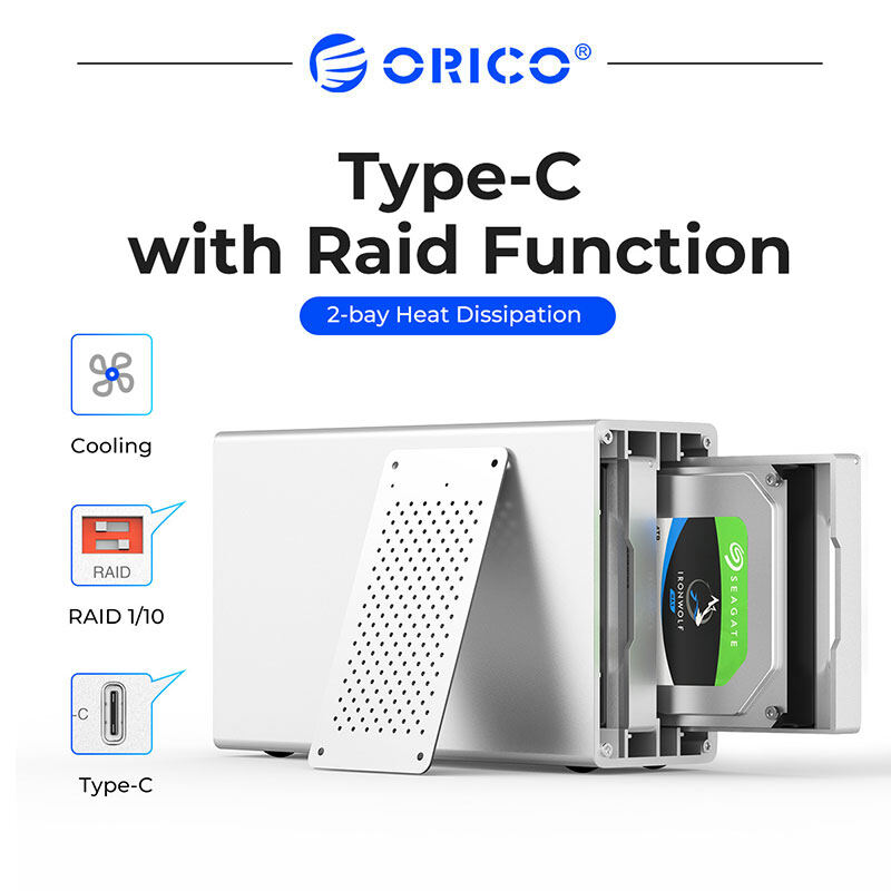 Orico ws series 3.5" 2 bay type c with raid hdd docking station aluminum 5gbps hdd enclosure with 12v power hdd case
