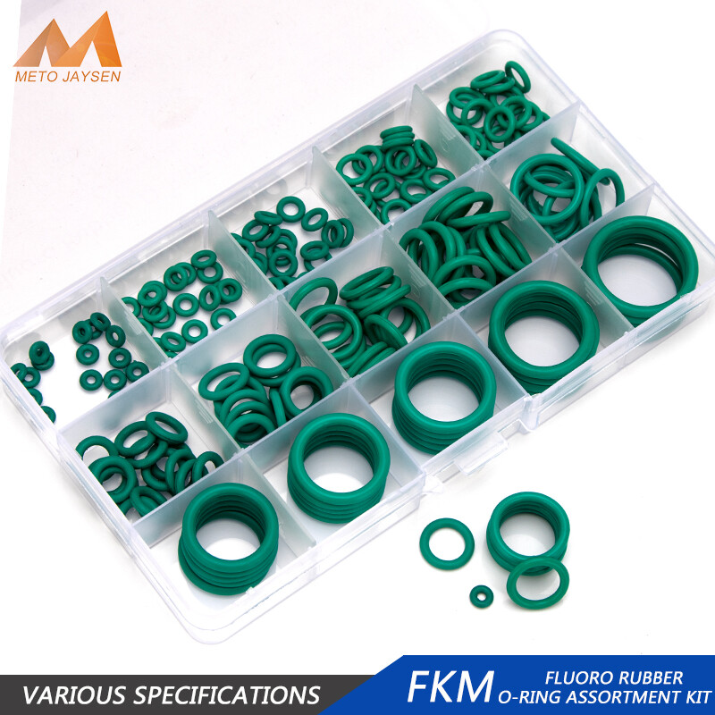 200 cái Bộ dụng cụ Bộ hộp 15 Kích cỡ 1.9-3.1mm Độ dày niêm phong cao su flo orings bền ổ cắm cao su màu xanh lá cây FKM Gasket