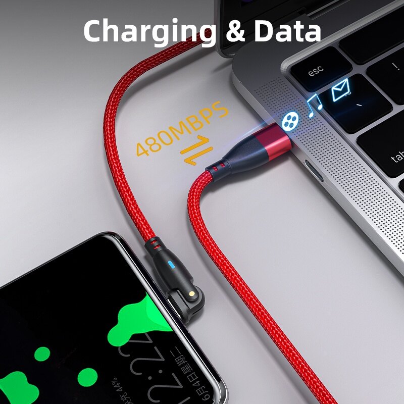 180° Rotatable 3A Fast Charging Type-C To Type-C Charging Data Cable / 2 In 1 Smartphone Braided Data Cable Compatible with All Type C Phone