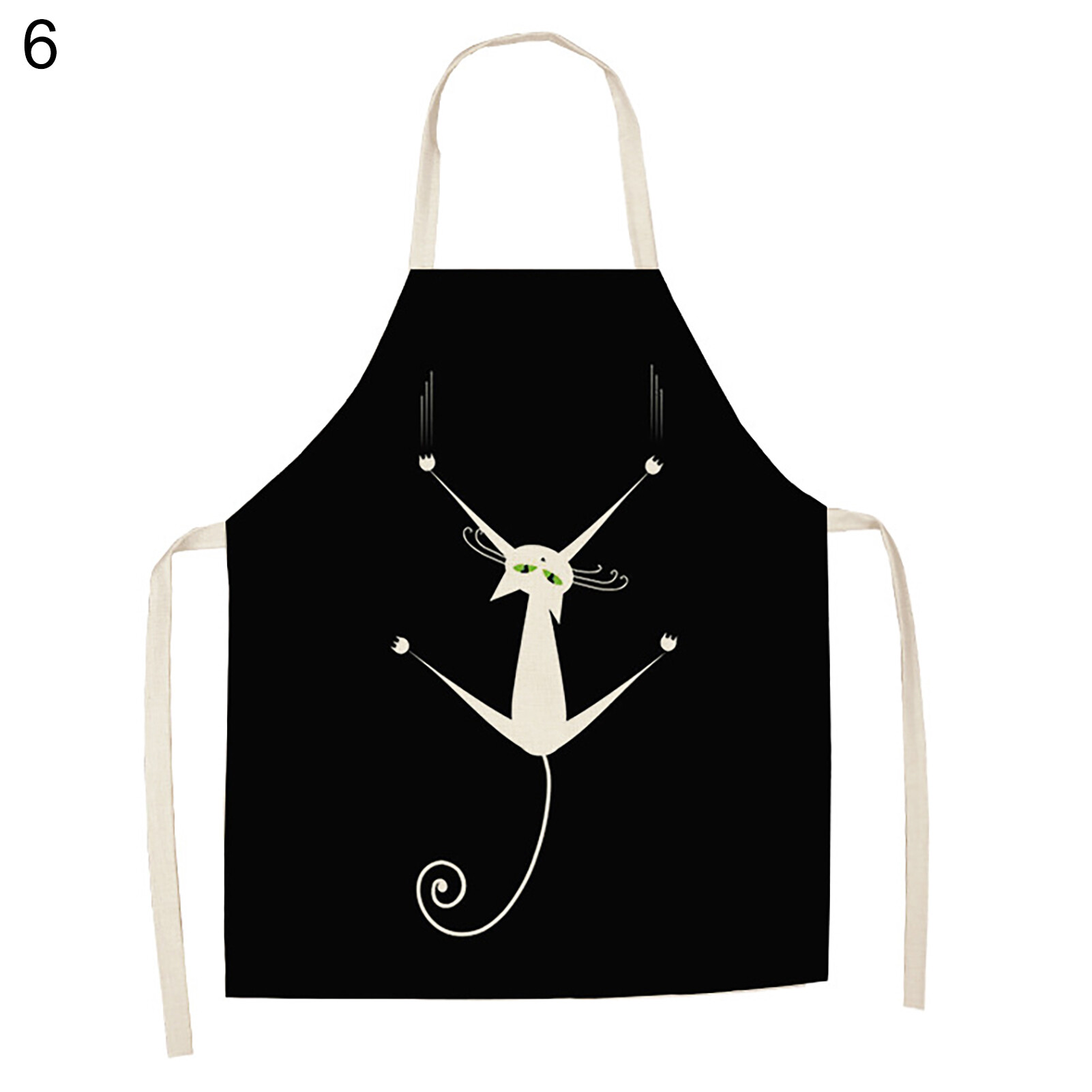 Terylin Lovely Cat Pattern Apron Breathable Good Woven Cotton Flax Cooking Apron for Home Attractive Cooking Bib