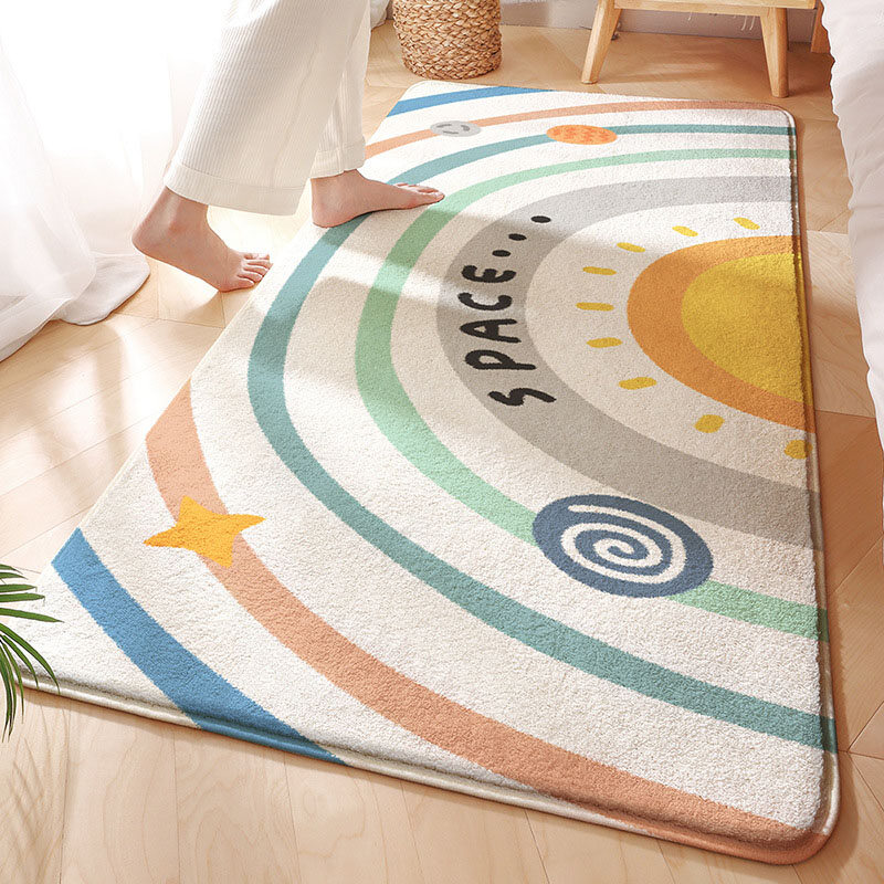 Lamb Wool Thickened Non-slip Bedroom Floor Mat Fleece Carpet Nordic Style Bedside Blanket Long Non-Slip Small Floor Mat Under Bed Doormat Home Children's Room Bedside Carpet