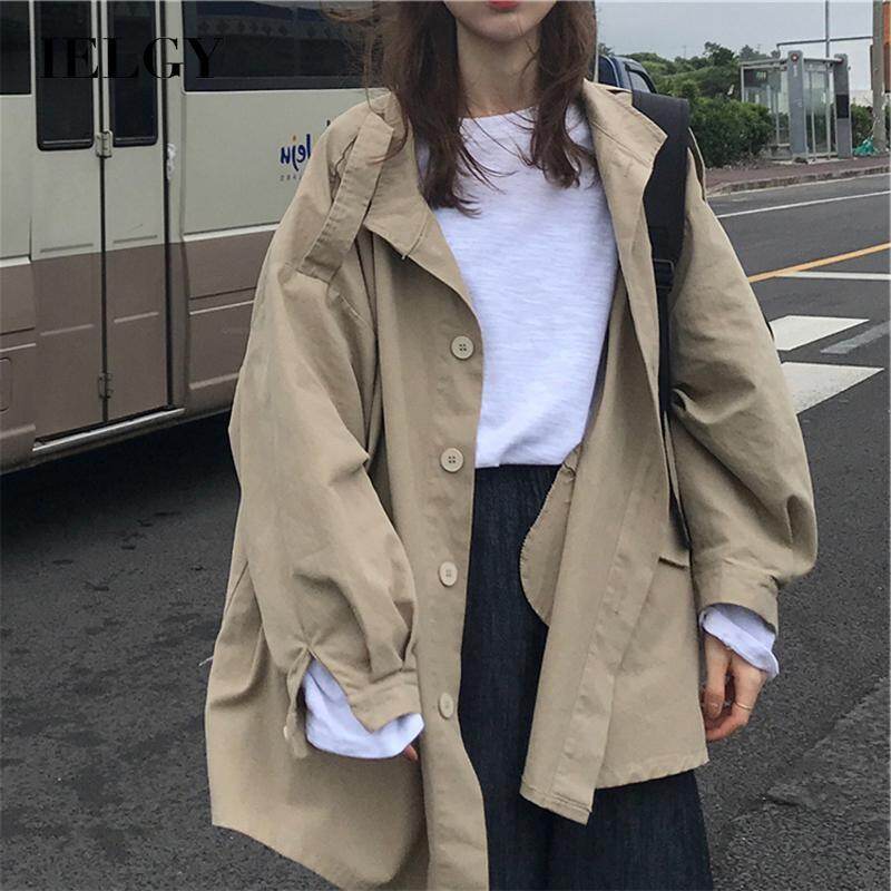 IELGY Hong Kong style Fashion Loose All-match Trendy Casual Thin Women's clothes Retro Coats