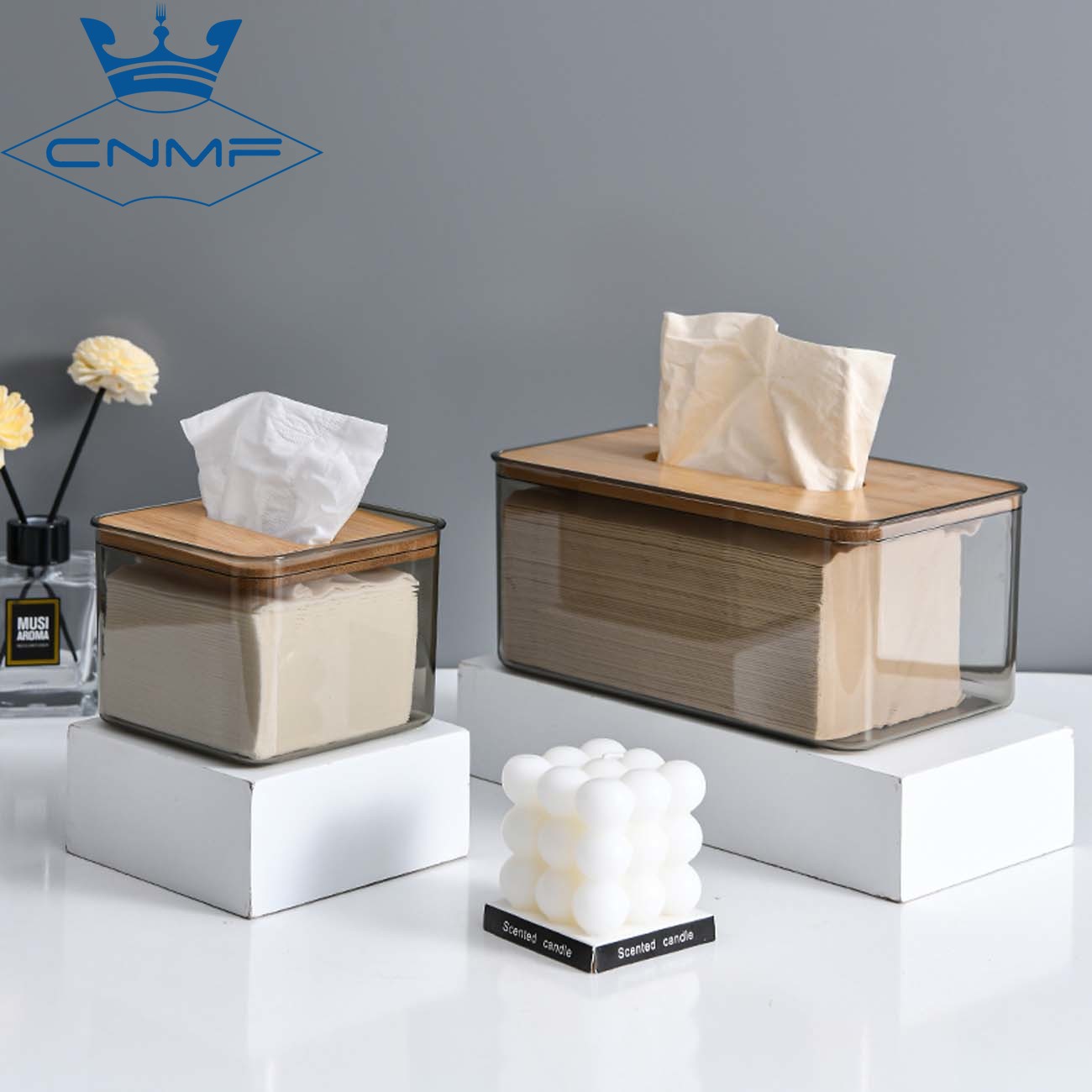 CNMF Nodic Style Light Luxury Transparent Durable Wide Opening Tissue Box