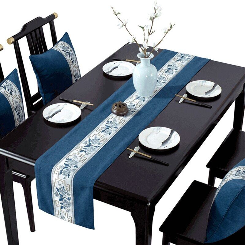 Chinese Style Table Runner Luxury Cotton Linen Jacquard Table Runners Decorative Bed Runner Table Flag Living Room Hotel Tea Tablecloth Hotel Bed Flag