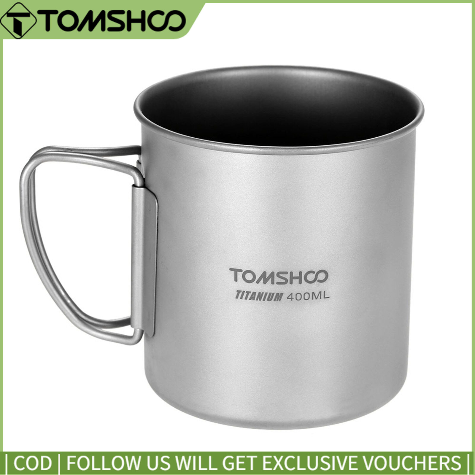 TOMSHOO 400ml Titanium Cup Outdoor Portable Camping Picnic Water Cup Mug with Foldable Handle