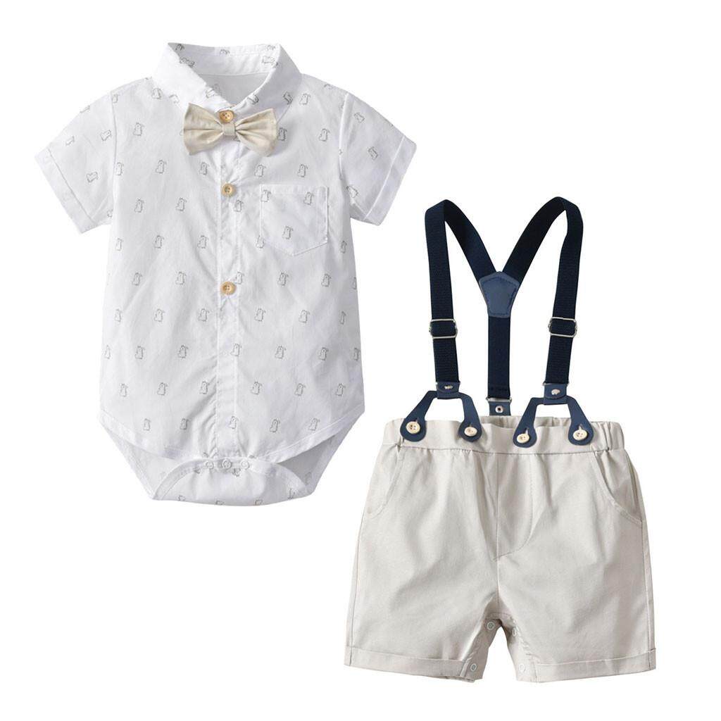 2pc Infant Baby Kid Boys Gentleman Bow Tie Romper+Shorts Overalls Outfit Clothes