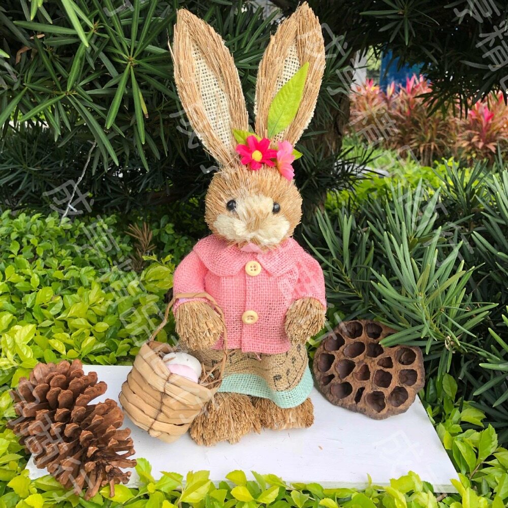 ANTONIORA6 Easter Theme Wedding Ornament Window Props Gift Easter Party Bunny Decorations Standing Rabbits Rabbit Decoration 35cm Straw Rabbit