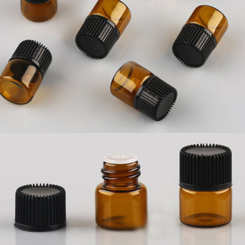 BOKALI 100pcs Mini Amber Empty Glass Sample Bottle for Essential Oil Perfume 1ml