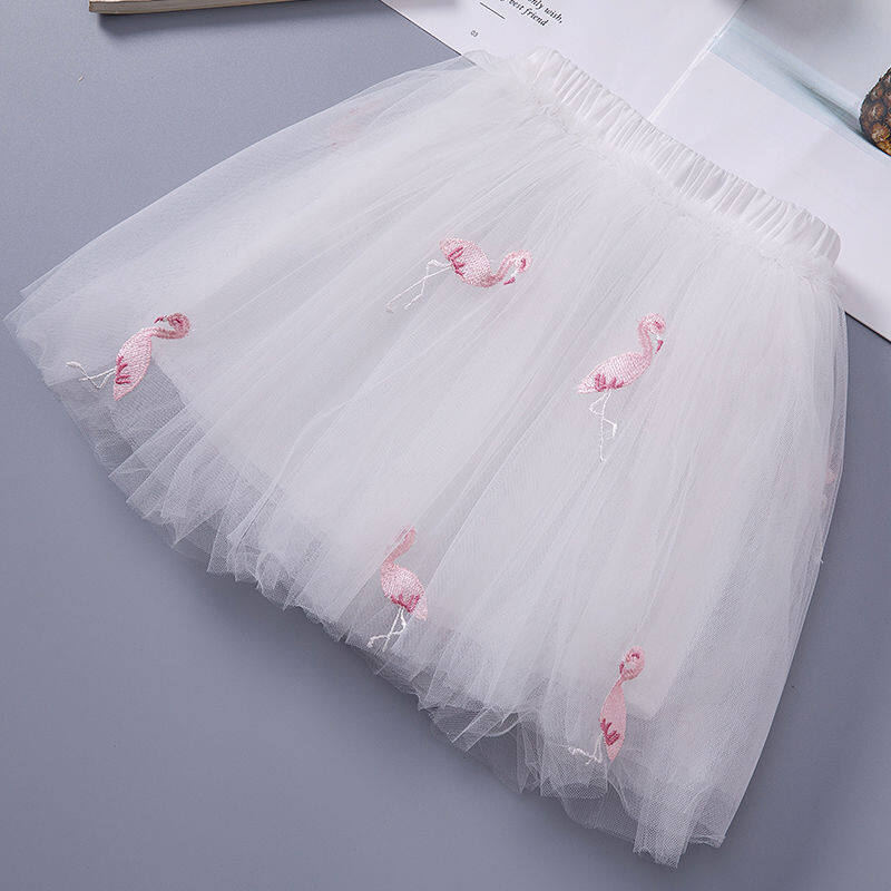 IP Girls Skirts Mesh Pleated Princess Skirts Children's Puffy Skirts Flamingo Print