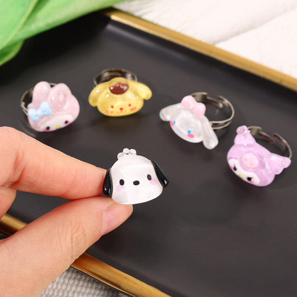 Nhẫn Đôi Nhẫn Đeo Tay Dòng Sanrio Flash Cinnamoroll Kuromi Anime Trong Suốt Dễ Thương Hở Điều Chỉnh Được Hoạt Hình Dễ Thương