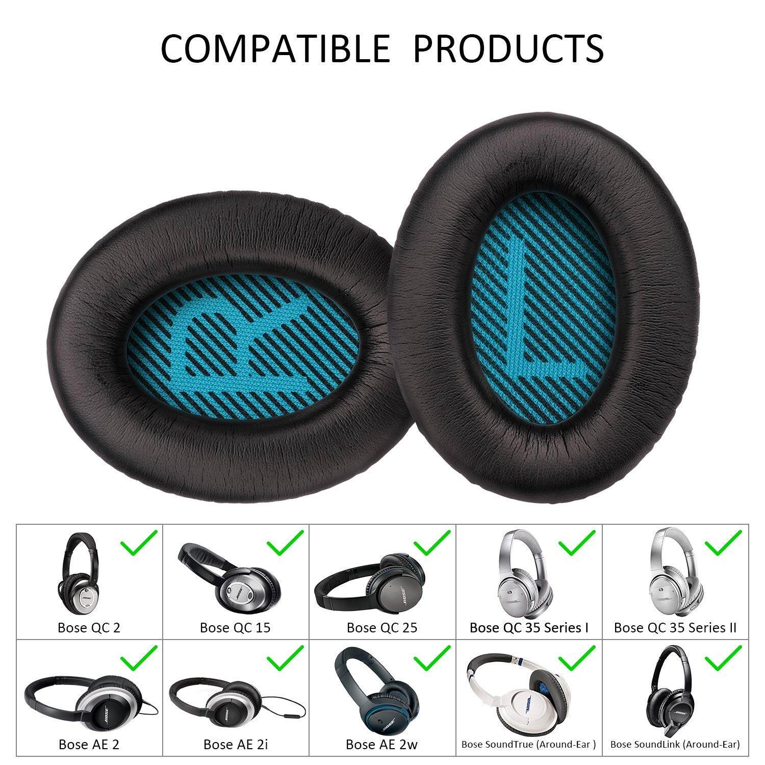 QC25 Cuscinetti Ricambio Cuscinetti Auricolari Di Ricambio WADEO Per Cuffie Bose - Set 2 Pezzi In Schiuma Memory Foam Con 4 Adesivi Cuffie Beats - Foto 4