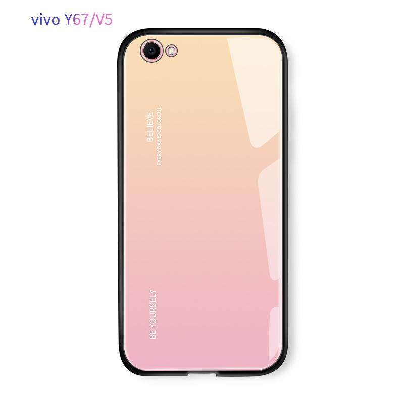 Mewah Aurora Pelangi Casing Gradien Seri Case Shockproof Kaca Antigores Penutup Belakang untuk VIVO Y67 V5