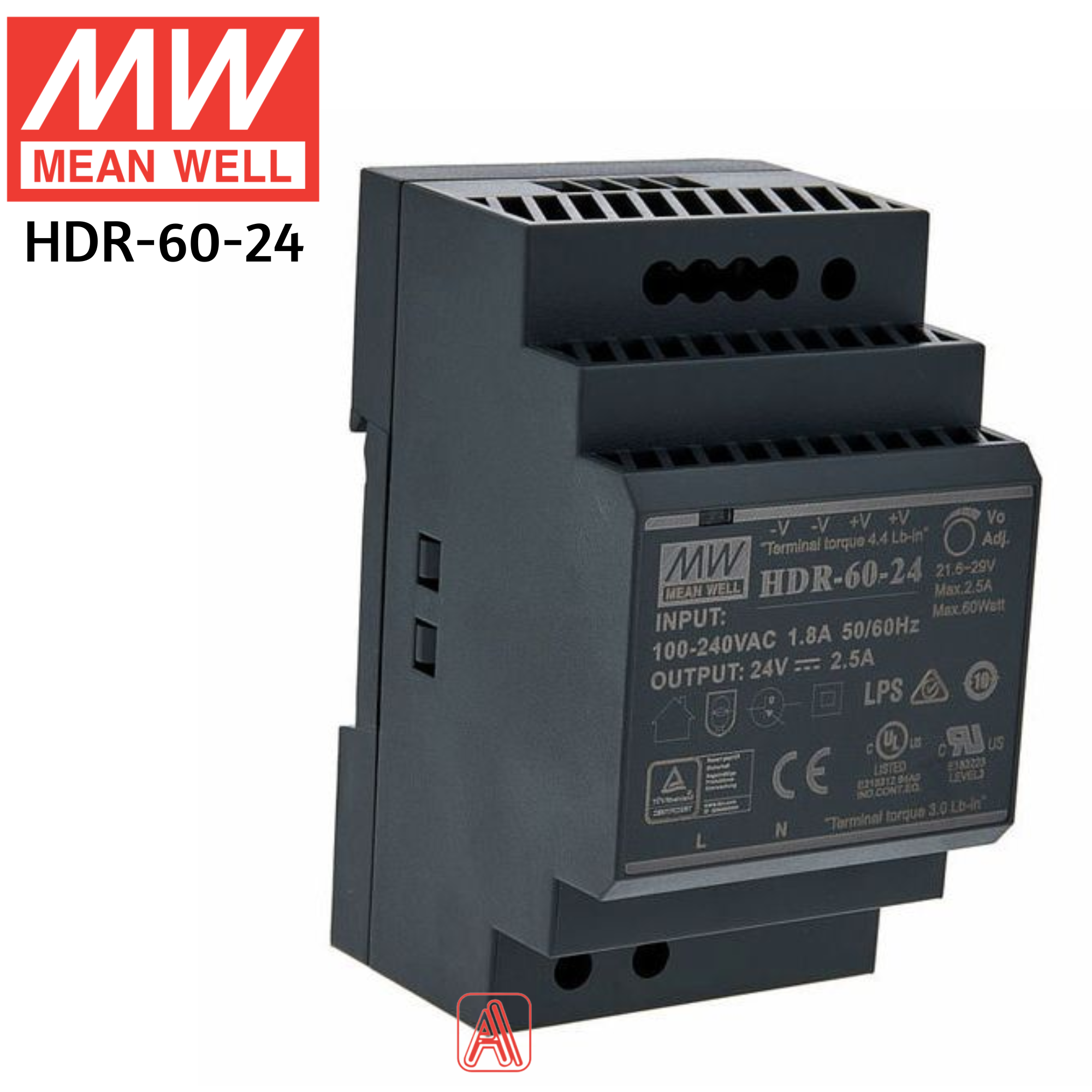 Mean Well HDR-60-24 60W 24V 2.5A Meanwell Din Rail Type Power Supply ...