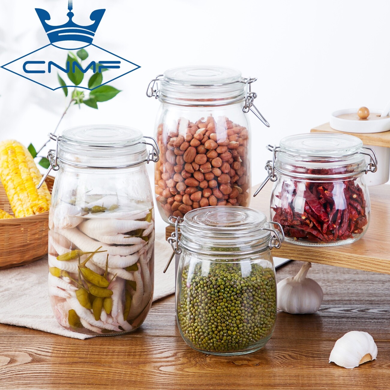 CNMF Transparent Glass Sealed Canisters Kitchen Glass Jars with Lids for Storing Tea and Candy 500-1500ML