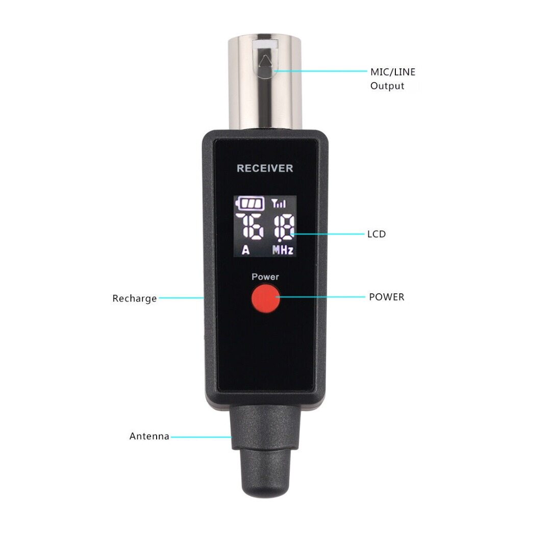 Cálido Speaker Microphone Wireless XLR Transmitter Receiver Rechargeable Adapter Built-in Double Antenna Compatible For Moving Coil Microphone /Mixer/Power Amplifier Speaker/ All microphones Except Capacitive Microphone Transmitter Switch 5V Power Supply