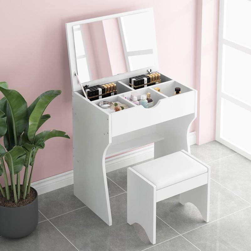European Dressing Table Set, Solid Wood Bedroom Dressing Table with HD Folding Mirror and Stool, Seperated Drawers, Princess Makeup Cabinet Luxury Small Dressing Table