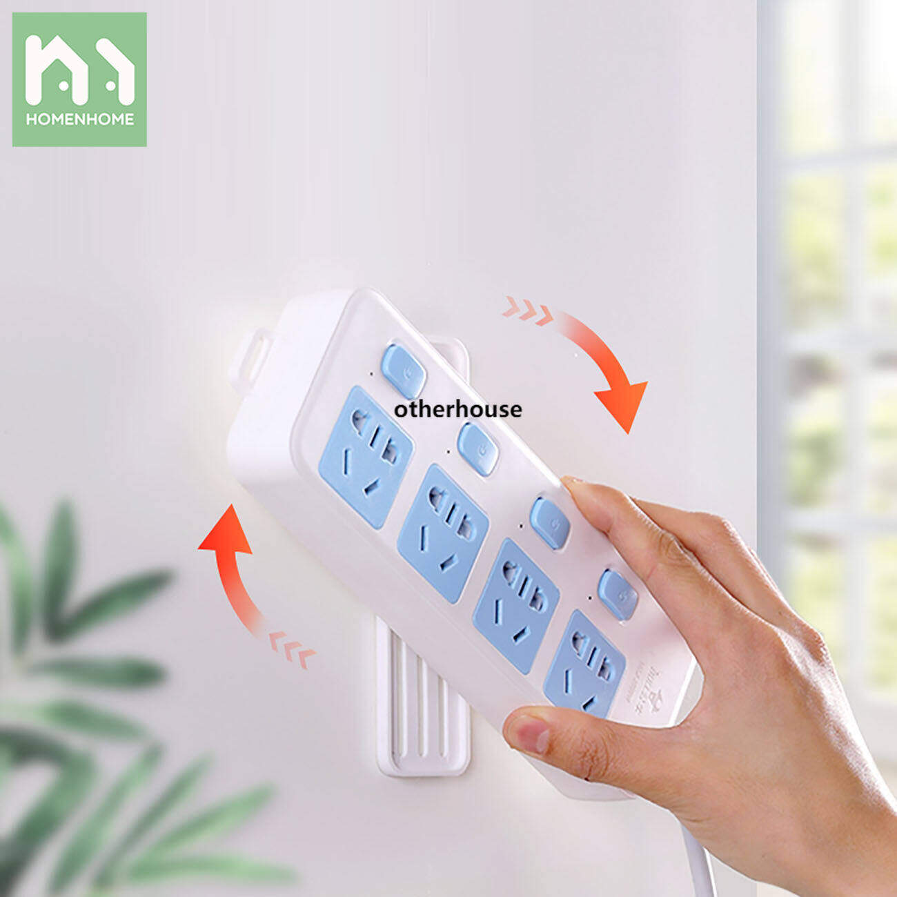 Homenhome 1pcs Self Adhesive Power Strip Hook Power Plug Hanger Wall Mounted Socket Holder