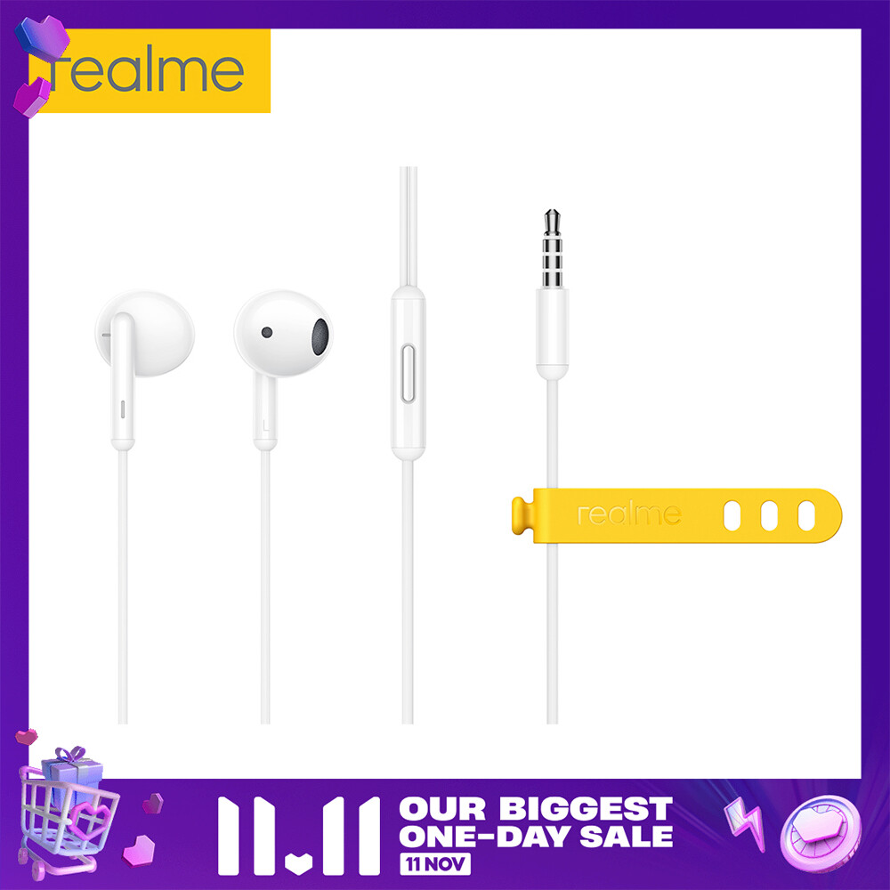 Realme Buds Classic Earphones Wired-3.5mm Earbuds 1.3m Half In-Ear Built-in Mic 14.2mm Large Driver Headset Remote and Microphone Wire Control Tangle-Free Sports Headset Comfortable Half in-ear