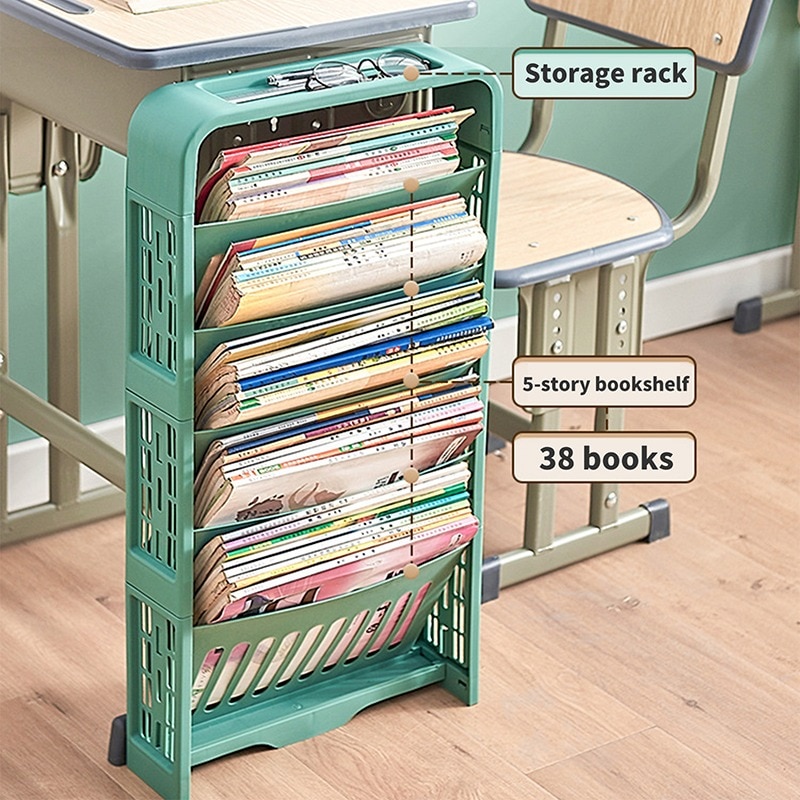 5 Layers Desk Side Bookshelf Classroom Desk Book Storage Rack Shelf