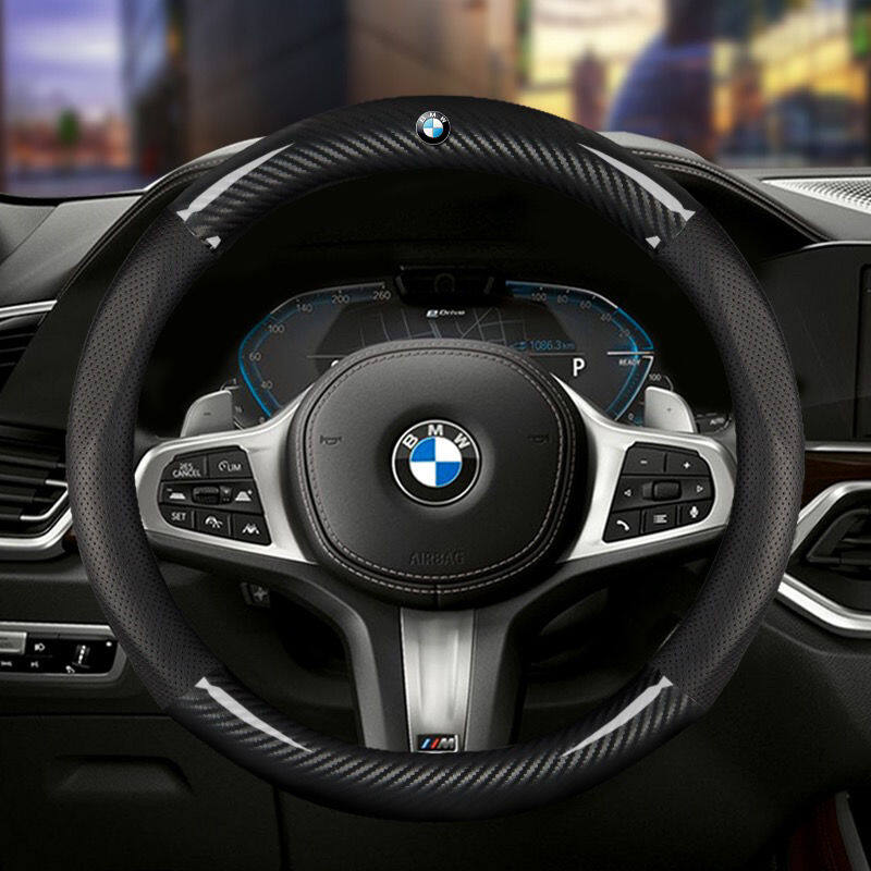 38cm Carbon Fiber Leather Steering Wheel Cover for BMW E46 E60 E90 E30 E92 E93 F30 F10 E36 E39 F15 F16 E85 E86 E34 E38 e53 X5 X3 M3 M5
