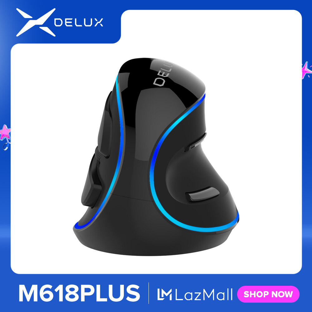 Delux M618 Cộng Với Dọc Công Thái Học Chuột Có Dây 6 Nút 1600 DPI Đèn Led