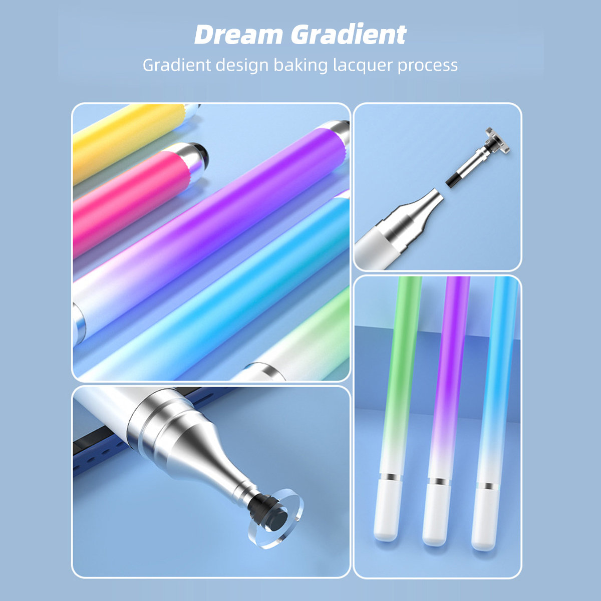 Fonken 2 Trong 1 bút chỉ điểm Macaron Gradient Cảm Ứng Điện Dung Bút Chì Phổ Vẽ Màn Hình Bút Chì Cho điện thoại Android Máy Tính Bảng