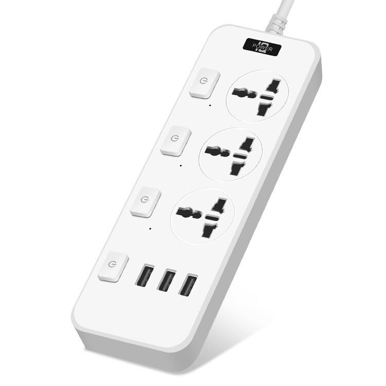 Universal Extension 3 Power Socket with Independent Switch 2.1A Fast ...