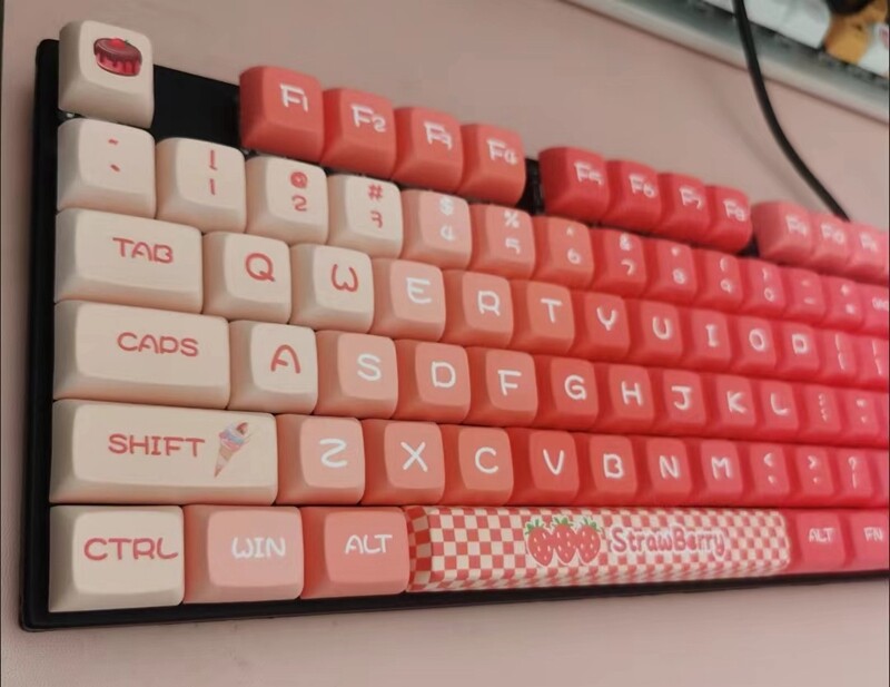 Dâu Tây chủ đề Keycap 130 phím xda hồ sơ PBT thăng hoa cho công tắc Cherry MX KTT TTC hộp jwk chuyển đổi Bàn Phím Cơ RK61/Anne Pro 2/gk61