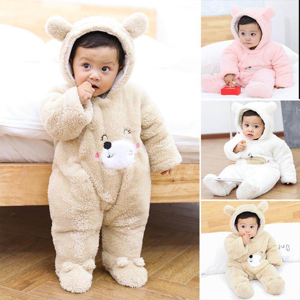 New Baby Boy Girl Warm Cute Bear Romper Jumpsuit Bodysuit Hooded Clothes