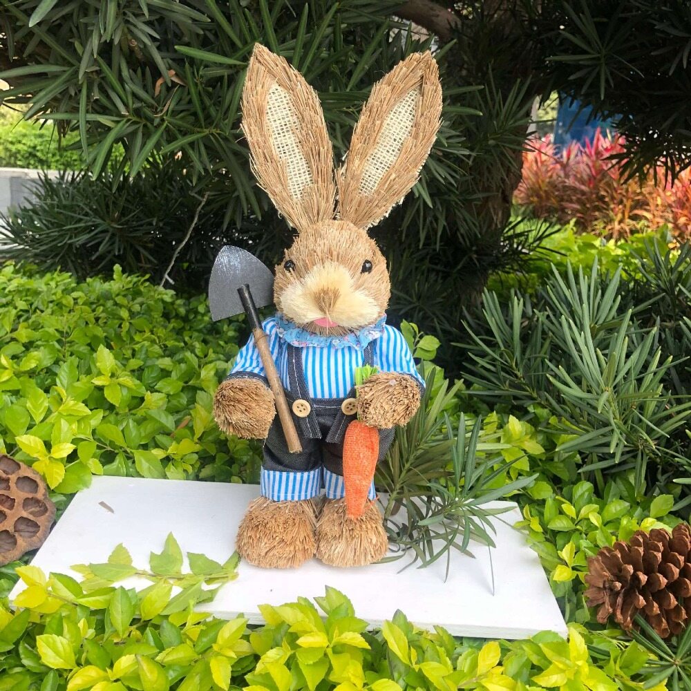 ANTONIORA6 Easter Theme Wedding Ornament Window Props Gift Easter Party Bunny Decorations Standing Rabbits Rabbit Decoration 35cm Straw Rabbit