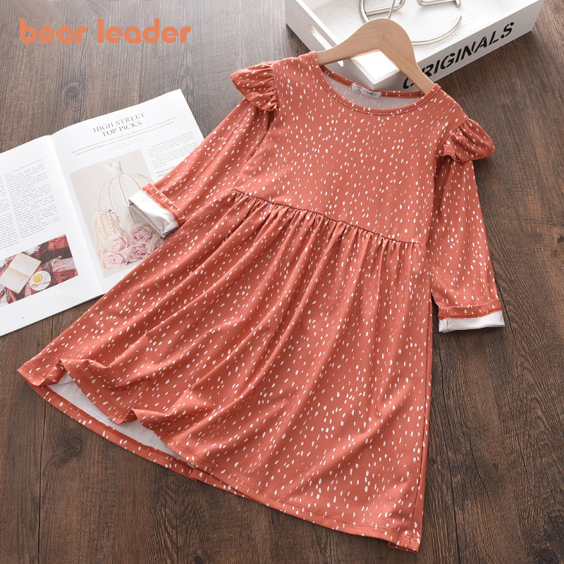 Bear Leader Baby Girls Polka Dot Casual Dresses New Fashion Kids Autumn Full Sleeve Dress Chidlren Ruffles Clothes For 3-7 Years