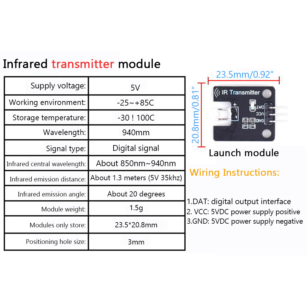 FocusAi  5A Electronic Building Block Digital 38kHz Infrared Receiving and Transmitting Sensor Module for Arduino Electronic Building Block