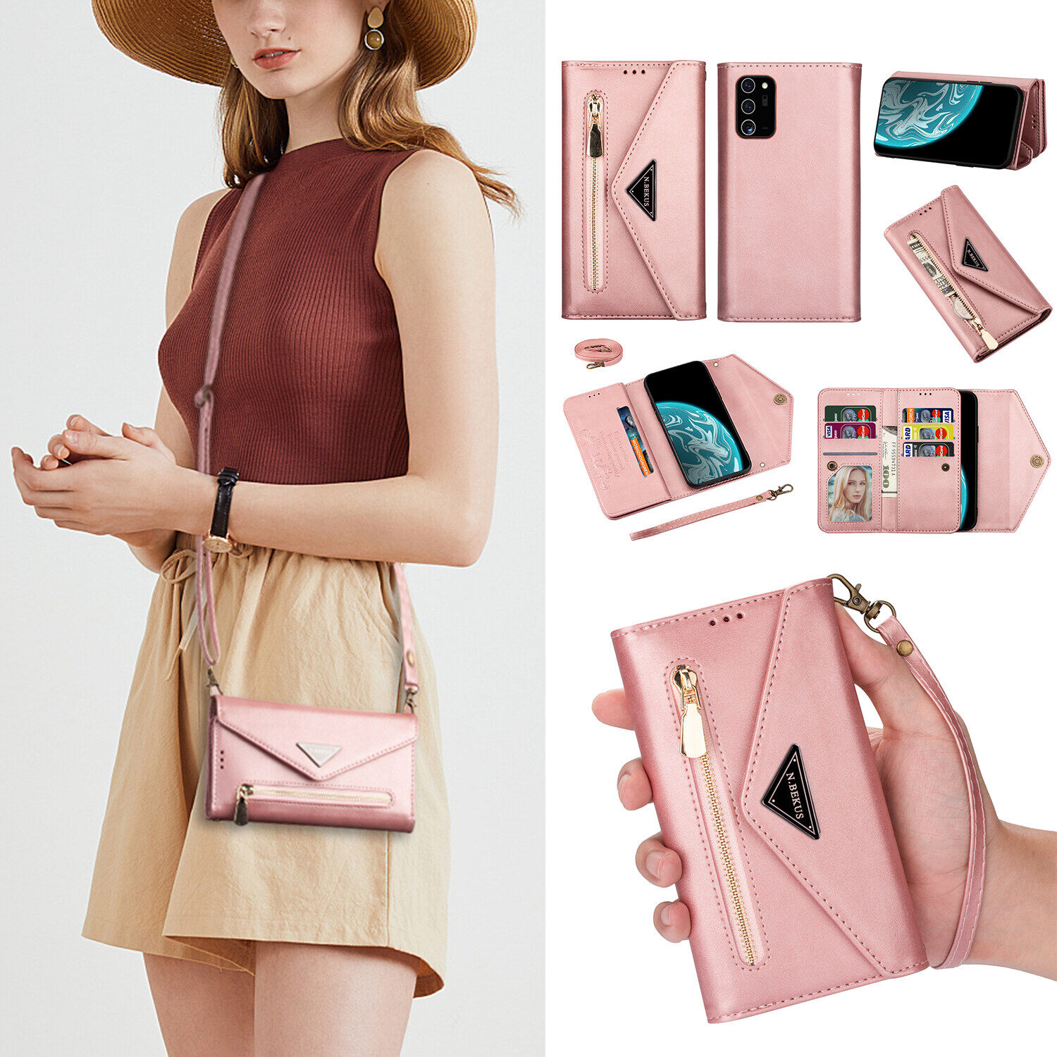 Ốp Cho Samsung Galaxy Note10 Plus S9 Plus S8 S10 Note9 Note8 Note 10 Lite A52S A22 S22 Ultra Note20 Ultra Ốp Lưng Dây Đeo Chéo Ví Có Khóa Kéo Tháo Rời Khe Đựng Thẻ Ba Lô Ốp Điện Thoại Bằng Da