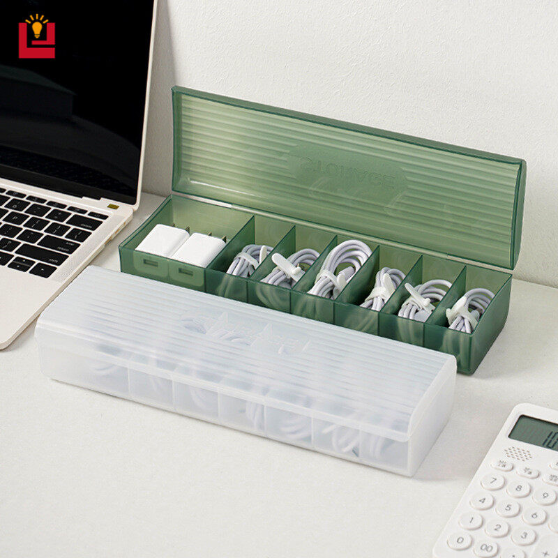 Data cable storage box with cover dustproof mobile phone cable storage compartment plastic desktop cable management box