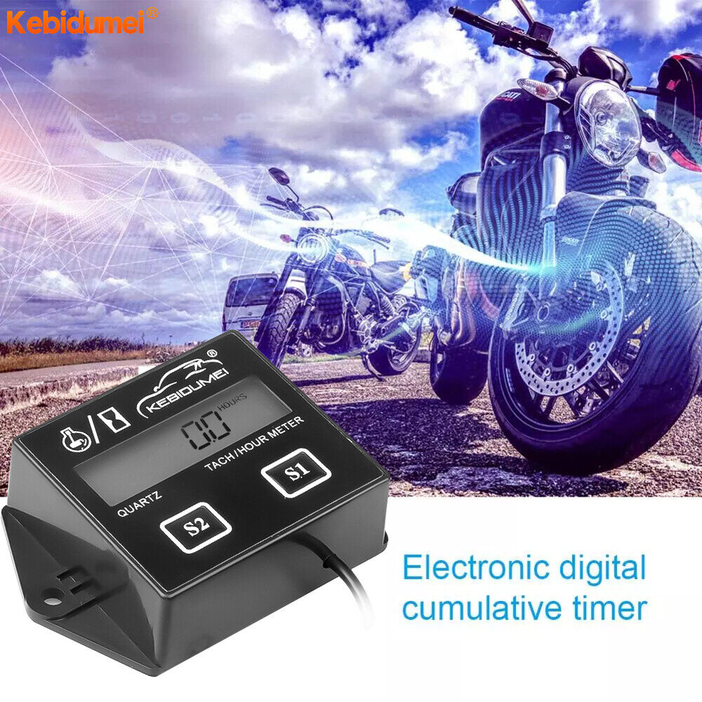 Kebidumei Đồng Hồ Đo Giờ Tốc Độ 2 & 4 Thì Màn Hình LCD Kỹ Thuật Số Đồng Hồ Đo Giờ Đồng Hồ Đo Động Cơ Cảm Ứng Cho Xe Máy Thuyền Ô Tô Xe Đạp