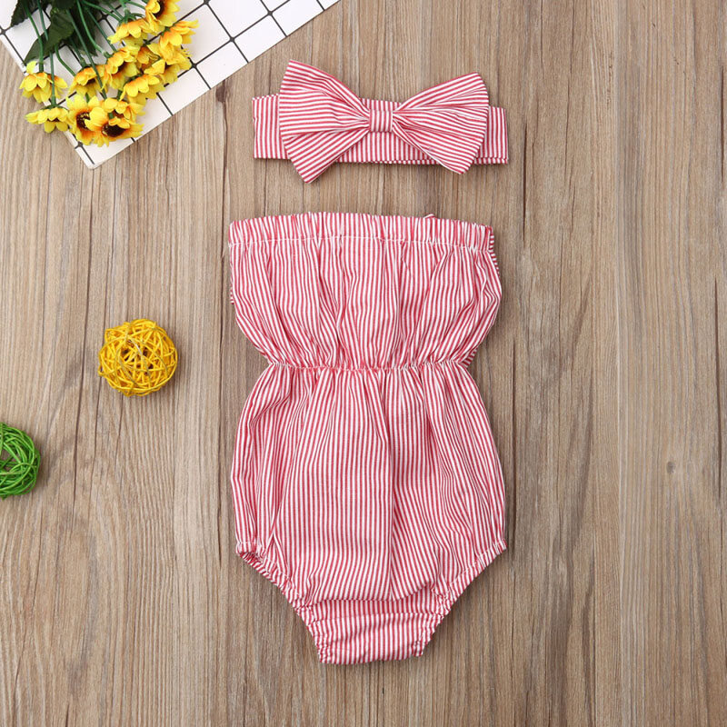 Bộ Đồ Liền Thân Sọc Cho Bé Gái Sơ Sinh