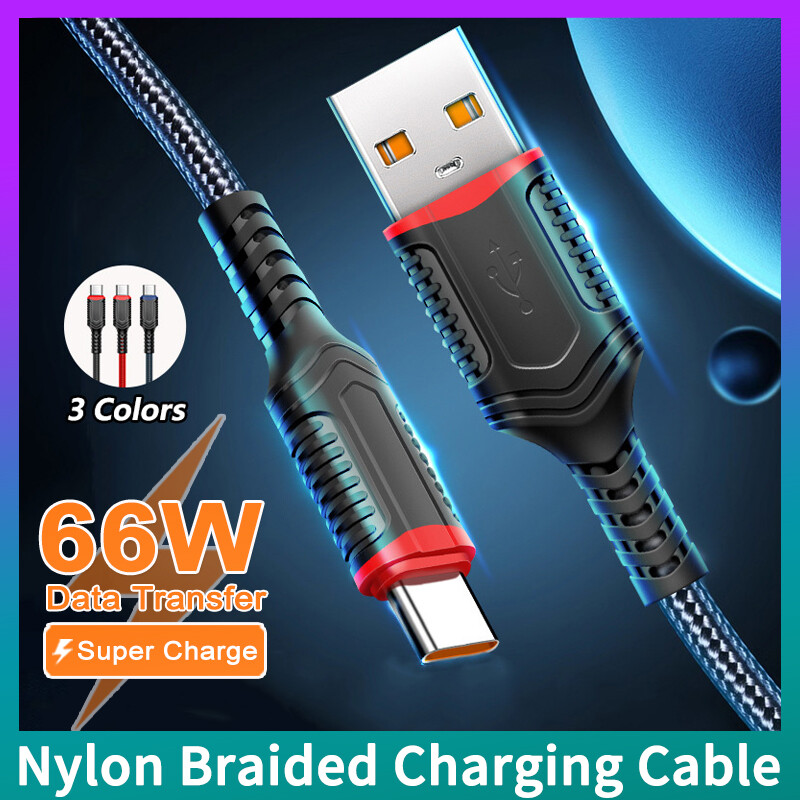 DISOUR 66W Fast Charge Cable Nylon Braided Charging Line USB To USB To Micro USB/Type-C/iPhone Support Data Transfer For IOS Android