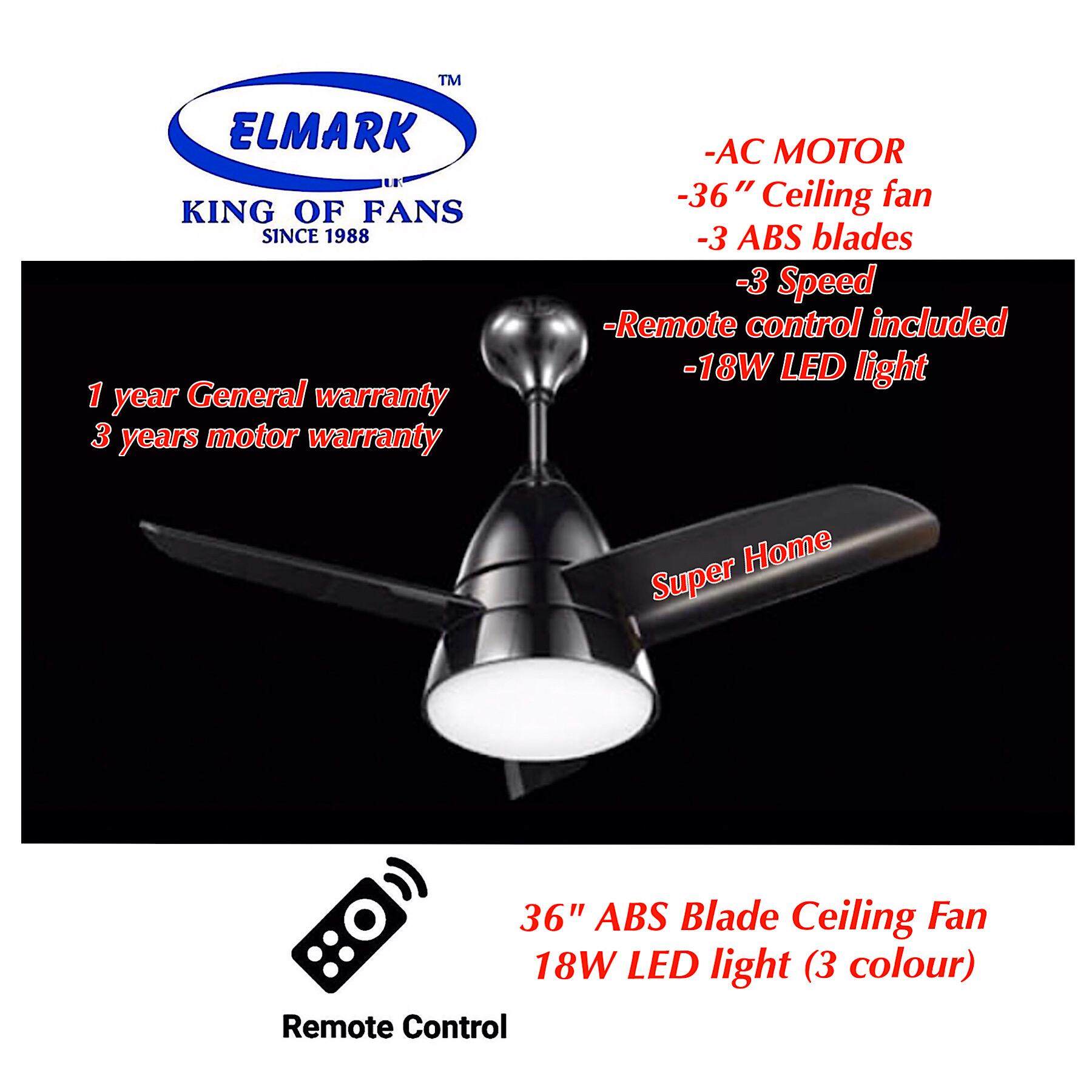 Elmark Bee Fan 36 Inch Abs Blade Ac Motor Ceiling Fan With Led Light With Remote Control 3 Blades Gm Lazada