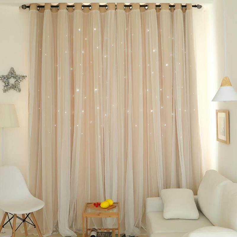Bắc Âu Shading Hollow Rèm Ngôi Sao Chắn Sáng Nhiệt Rèm Cửa May Sẵn Nhẫn Top Dây Giày Bút Chì Pleat Không Cột Dây Lưng