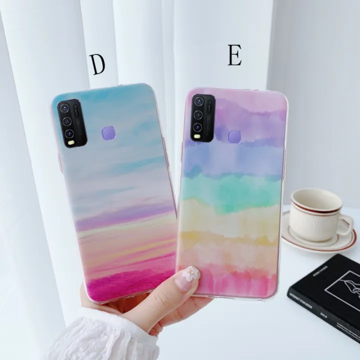 For Vivo Y30 Y30i Y20 Y12s Y50 Y20s Y20i Phone Case Marble Casing Soft Slim Cellphone Rainbow Pink White Black Cover Leshistore Lazada