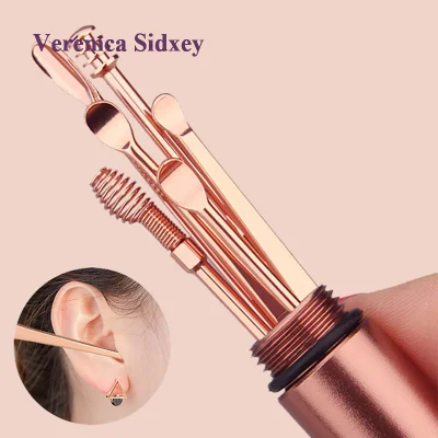 【Golden】Ear Pick 6pcs With Keychain Box Stainless Steel Dig Ear Wax Remover Cleaner Care Portable Travel Kit Cleaner Spoon Spiral Ear Clean Tool